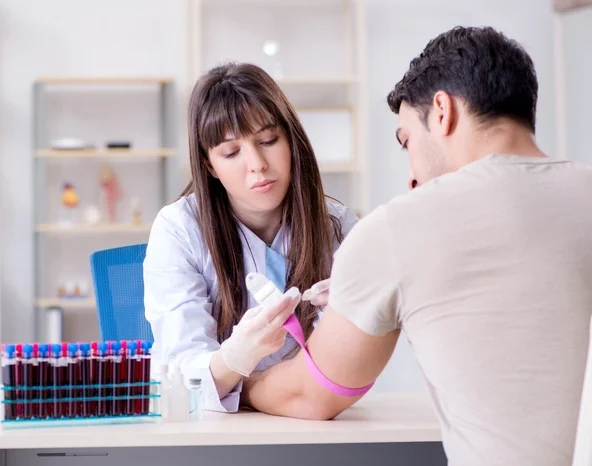 Patient during blood test sampling procedure taken for analysis